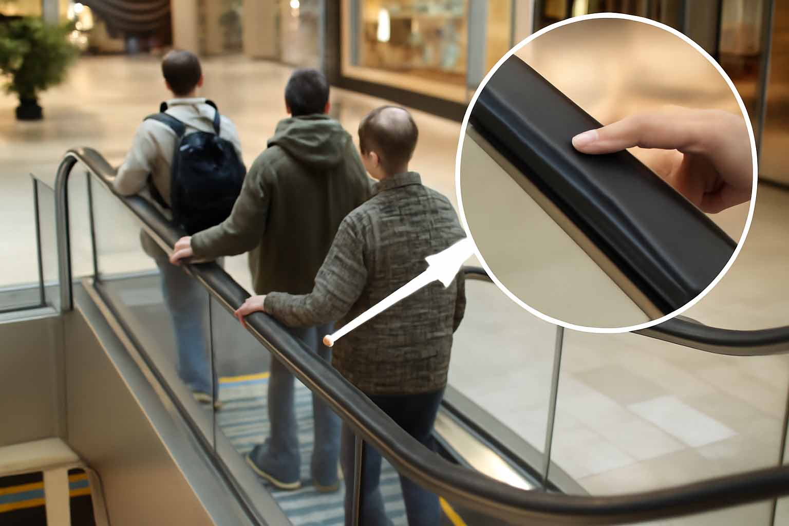 Escalator handrail safety and passenger support