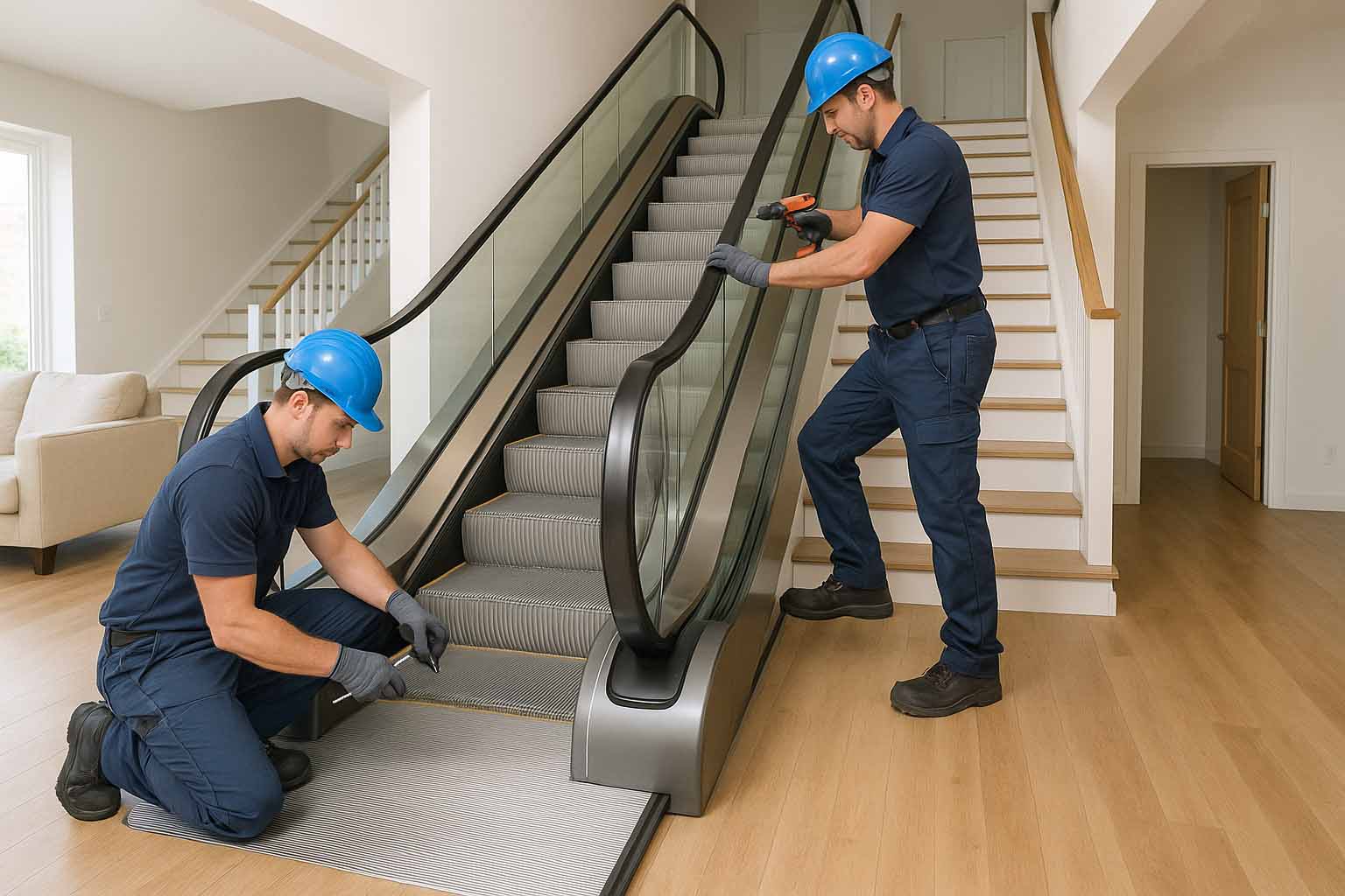 Home escalator installation steps in a duplex house