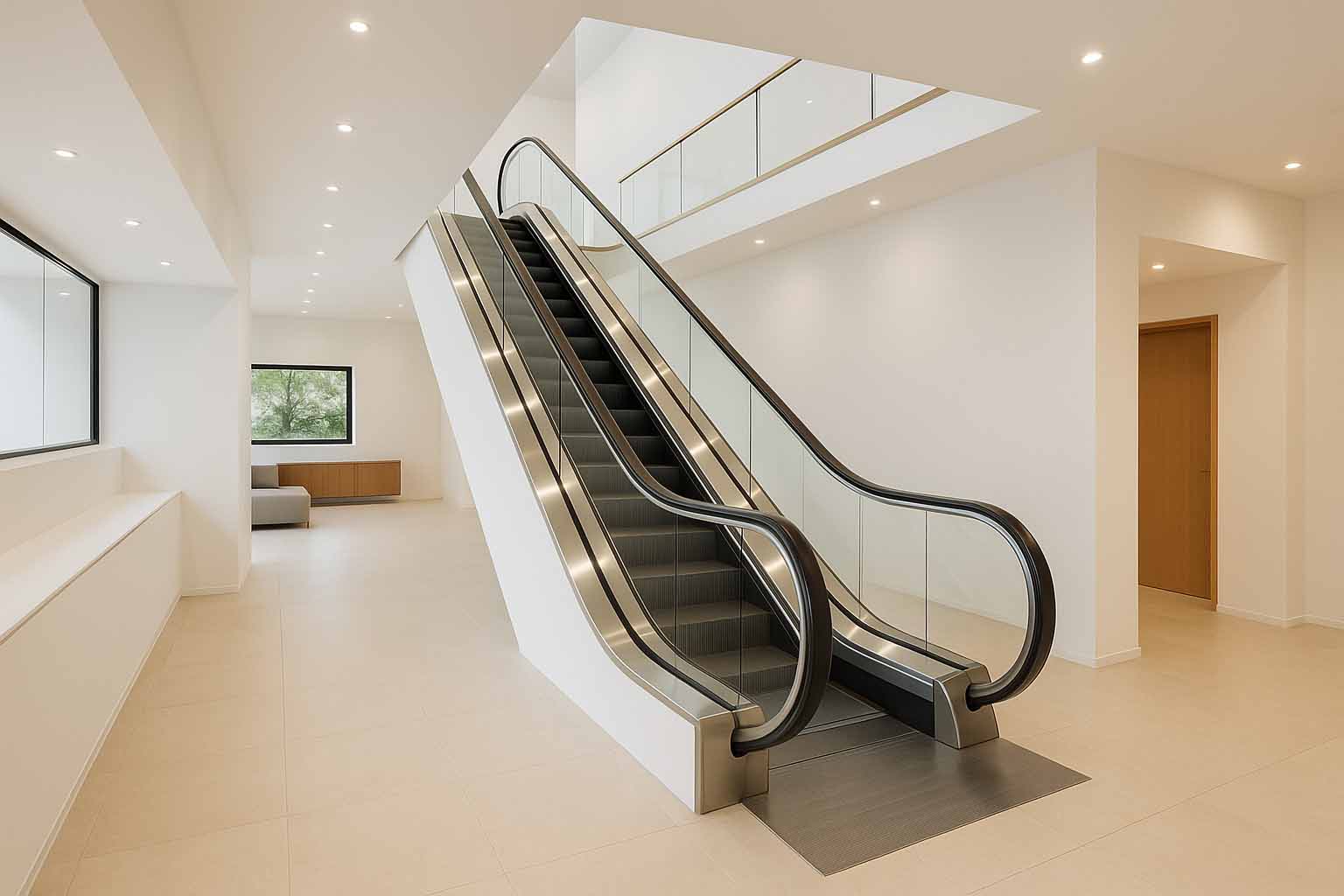 Modern home escalator in a luxury duplex house
