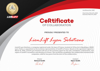 LionLift Lyon Solutions Certificate